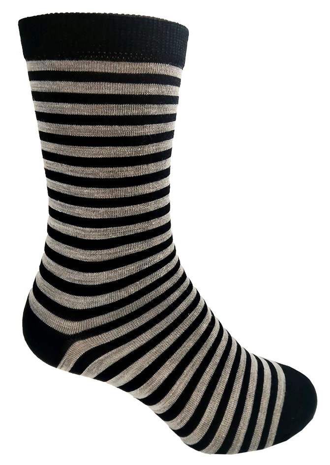 Designer Textiles Merino Crew Stripe Black/Light Grey Melange