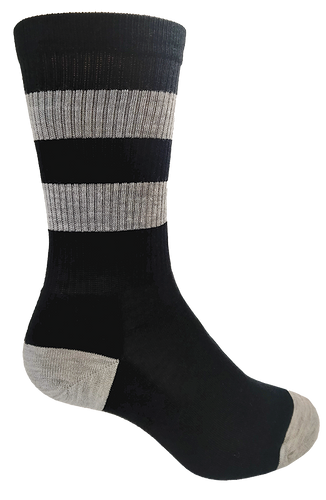 Designer Textiles Merino Retro Boot Sock Stripe Black/Light Grey Marle