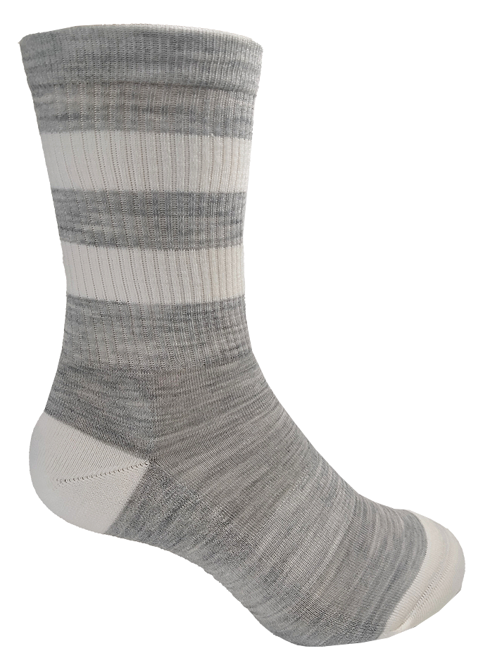 Designer Textiles Merino Retro Boot Sock Stripe Light Grey Marle/Bleached White