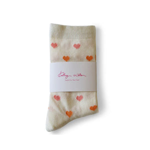 Kathryn Wilson Heart Socks Cream/Pink Orange Heart