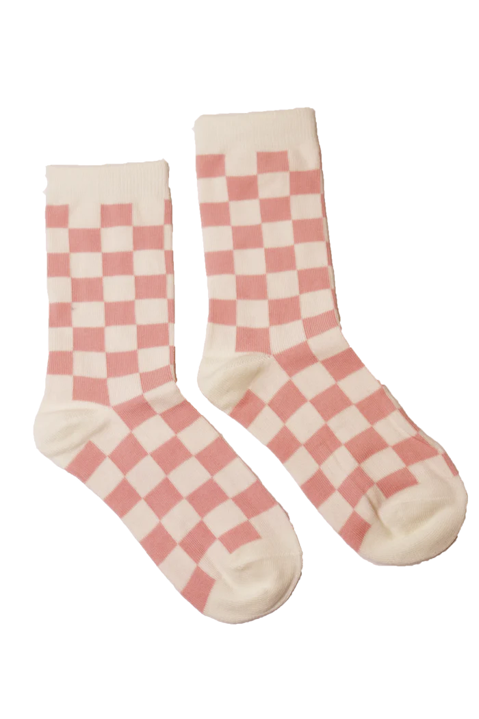 Kathryn Wilson Check Socks Cream/Pink Check