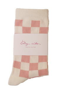 Kathryn Wilson Check Socks Cream/Pink Check