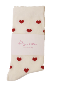 Kathryn Wilson Heart Socks Cream/Red Hearts