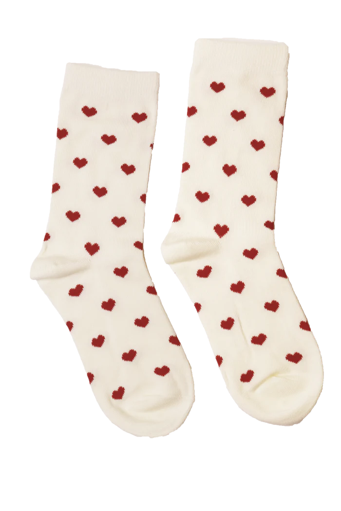 Kathryn Wilson Heart Socks Cream/Red Hearts