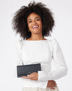 Saben Joe Wallet Black Croc & Geranium