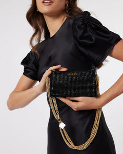 Saben Lily Mini Bag Black Crystal & Gold Curb Chain